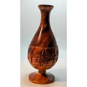 Vintage Wood Hand Carved Bohemian MCM Finial Floral